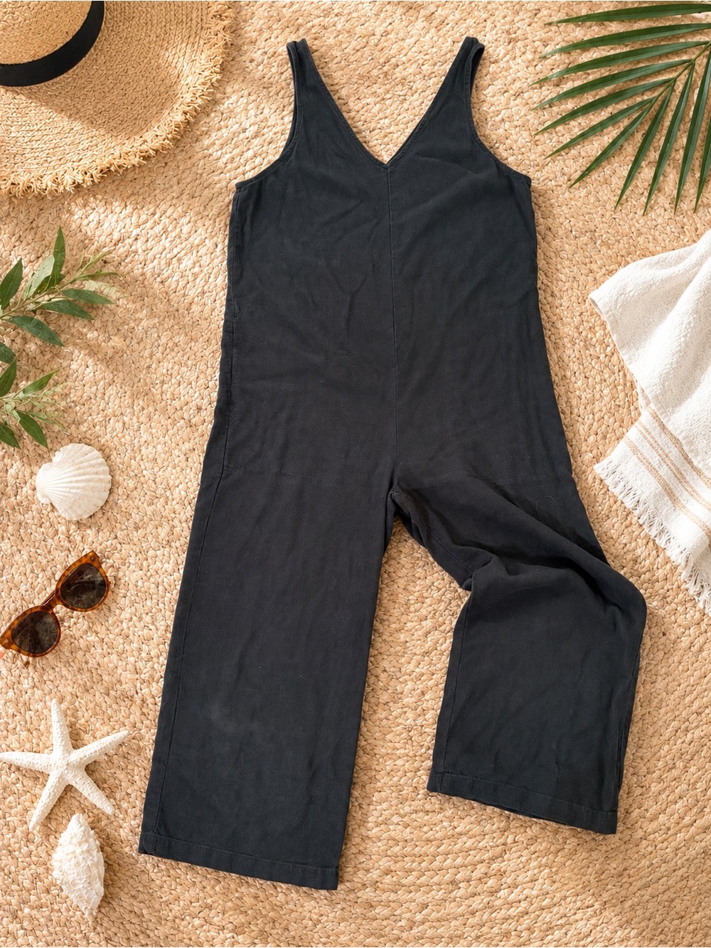 Universal Thread Charcoal Gray Linen Blend Wide Leg Jumpsuit XS